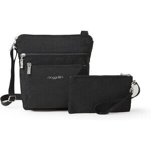 Baggallini Crossbody Bag w RDIF wristlet 8 X 8 inch Black New Travel Purse